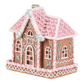 Domeček perníkový - polyresin, LED osvětl., hnědý s barevným zdobením