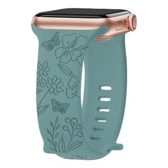 Řemínek gravírované květiny pro Apple Watch 38/40/41/42(S10)mm,Pomněnka - zelená Řemínek gravírované květiny pro Apple Watch 38/40/41/42(S10)mm,Pomněnka - zelená