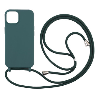 Silikonový kryt se šňůrkou pro iPhone 14 PRO,Tmavě zelená