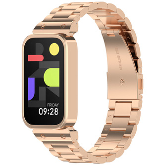 Kovový řemínek pro Mi band 9 Active / Redmi Band 3,Růžovo-zlatý