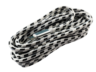 Pletený kabel USB na MICRO-USB 3m,Bílo-Černý