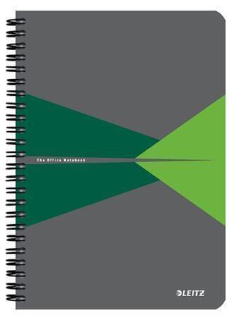 Blok "Office", šedo-zelená, drátěná kroužková vazba, A5, čtverečkovaný, 90 listů, plastový povrch, L