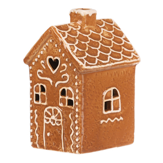 Domeček perníkový - keramika, LED osvětlení, hnědý