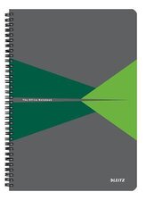 Blok "Office", šedo-zelená, drátěná kroužková vazba, A4, linkovaný, 90 listů, plastový povrch, LEITZ