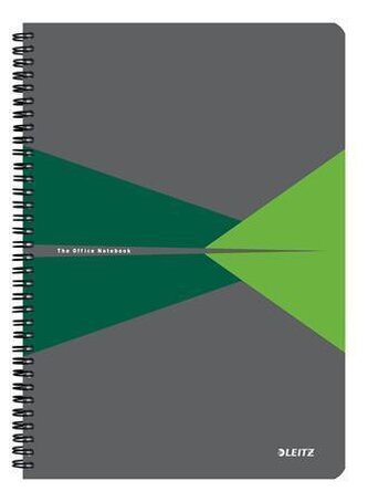 Blok "Office", šedo-zelená, drátěná kroužková vazba, A4, linkovaný, 90 listů, plastový povrch, LEITZ