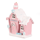 Domeček z cukrovinek - polyresin, LED osvětlení, růžový