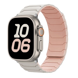 Silikonový magnetický řemínek pro Apple Watch 38/40/41/42(S10)mm,Béžovo-růžový