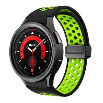 Perforovaný magnetický řemínek pro Samsung Watch 4/5/6,Černo-zelený s černou přezkou