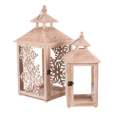 Lucerna dřevěná - vzor sněh. vloček, cena za sadu 2 ks