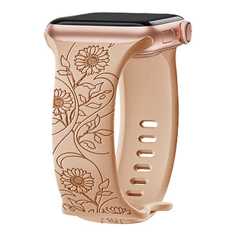 Řemínek gravírované květiny pro Apple Watch 38/40/41/42(S10)mm,Slunečnice - béžová