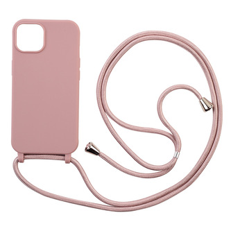 Silikonový kryt se šňůrkou pro iPhone 14,pískově růžová