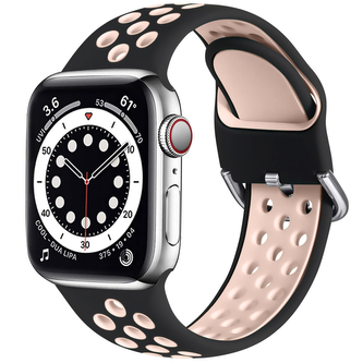 Dvoubarevný perforovaný řemínek s přezkou pro Apple Watch 42/44/45/46/49mm,Černo-Růžový