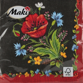 Serwetka papierowa 3warstwowa 33x33 Maki haft czarny op20szt POL-MAK SLOG056502