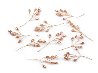 Větvička drátěná s broušenými korálky hand made - 10 ks - 3 colorado topaz zlatá