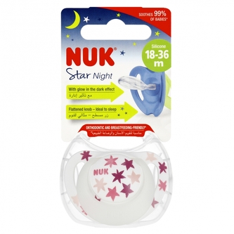 NUK Smoczek uspokajający silikonowy 18-36 m Star Night różowy 10739749