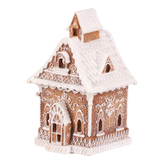 Domeček perníkový - polyresin, LED osvětl., hnědý s bílým zdobením