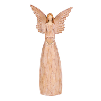 Anděl se srdcem - polyresin, imitace dřeva, sv. hnědý