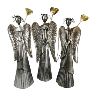 Sada 3 plechových andělů se srdíčkem a LED osvětlením 