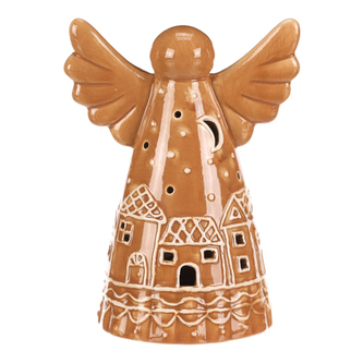 Anděl perníkový - keramika, LED osvětlení, hnědý