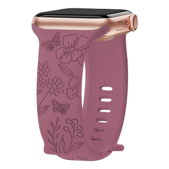 Řemínek gravírované květiny pro Apple Watch 38/40/41/42(S10)mm,Pomněnka - vínová