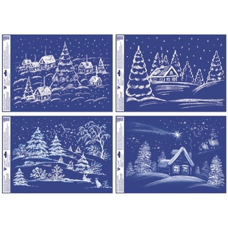 Vánoční okenní fólie s glitry Zasněžená krajina 35 × 50 cm (cena je za 1 arch)