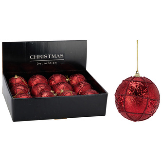Vánoční koule 80 mm červená, třpytivá (cena /1 ks)