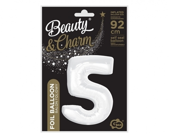 Balon foliowy 92 cm cyfra 5 biały Party GODAN CH-B9B5