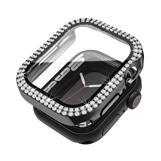 Ochranné dvojité kamínkové pouzdro se sklíčkem pro Apple Watch 44mm,Černý