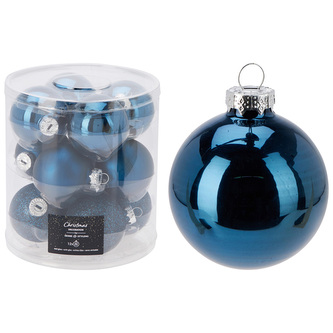 Vánoční skleněné koule 60 mm - modré (sada 12 ks)