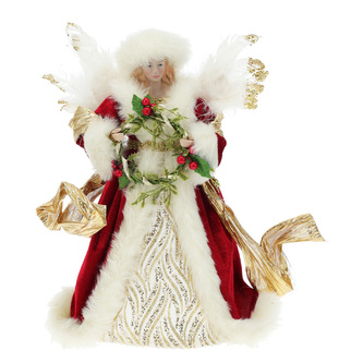 Figurka anděla jako ozdoba na vánoční stromek 33 cm - červená/zlatá