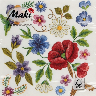 Serwetka papierowa 3warstwowa 33x33 Kwiaty haft kolor op20szt  POL-MAK SLOG060901