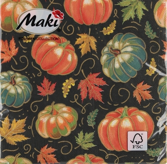 Serwetka papierowa 3warstwowa 33x33 Dynie/czarne op20szt POL-MAK SLOG060501