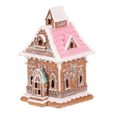 Domeček perníkový - polyresin, LED osvětl., hnědý s barevným zdobením