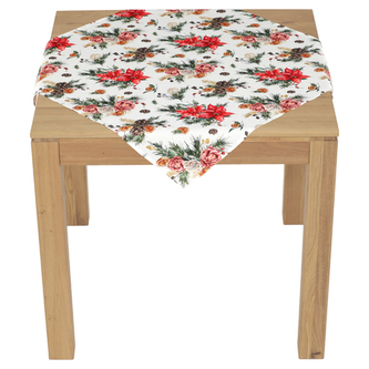 Ubrus - vánoční květy a jehličí, 100% polyester, 80 x 80 cm