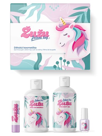 Dárková sada | Žužu - Dětská kosmetika s vůní a příchutí Žužu - Sprchový gel | Jelení lůj | Lak na nehty | Pěna do koupele