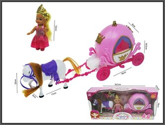 Lalka 11cm z karocą i koniem 36cm