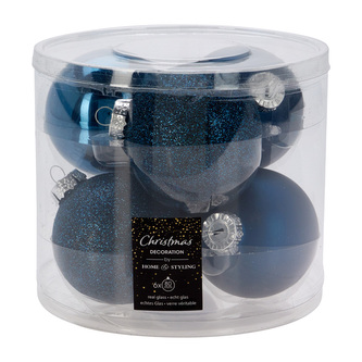 Vánoční skleněné koule 80 mm - modré (sada 6 kusů)