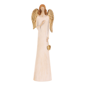 Anděl se zlatým srdcem - polyresin, béžový