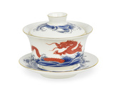 Porcelánový zhong/gaiwan Dragon, bílý, červený drak, 160 ml