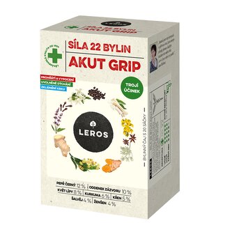 LEROS Bylinný čaj Síla 22 bylin AKUT GRIP - nálev. sáčky (20 x 2,5 g) - trojí účinek - prohřeje, uvolní dýchání a krk LEROS Bylinný čaj Síla 22 bylin AKUT GRIP - nálev. sáčky (20 x 2,5 g) - trojí účinek - prohřeje, uvolní dýchání a krk