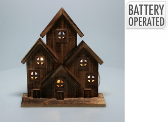 LED vánoční domeček dřevěný s časovačem, 27 x 8 x 23,5 cm