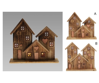 LED vánoční domeček dřevěný s časovačem, 32 x 8 x 29 cm B