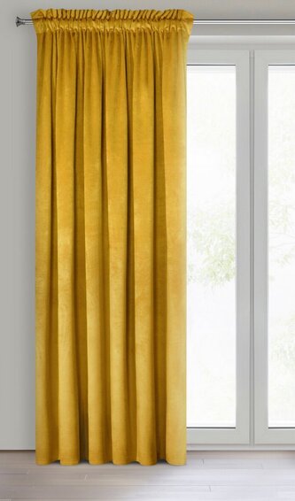 Dekorační velvet závěs s řasící páskou ESTER 140x250 cm mustard/hořčicová (cena za 1 kus) MyBestHome