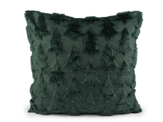 Vánoční povlak na polštář plyšový se stromečky 45x45 cm - 1 ks - 3 zelená