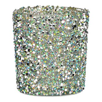 Svícen skleněný, vícebarevné třpytky 9 cm