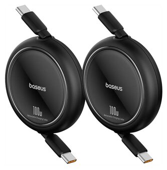 Navíjecí kabel Baseus Free2Pull USB-C/USB-C s nastavitelnou délkou až 2m 100W černý (balení po 2ks)