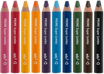EDU3 Super Jumbo trojhranné pastelky ve dřevě K10, tuha 10 mm, 10 barev + 1 ořezávátko v papírové krabičce