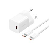 Nabíječka do sítě Baseus GaN5 30W s USB-C/USB-C kabelem 100W 1m, 1xUSB-C bílá