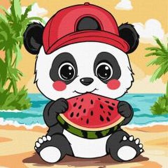 Malowanie po numerach - Lato.Panda z arbuzem 25x25 Malowanie po numerach - Lato.Panda z arbuzem 25x25