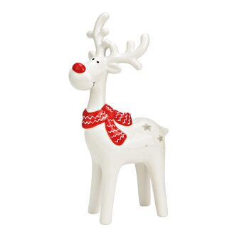 Bílá figurka soba s červenou šálou a nosem 11x5x20 cm, keramika